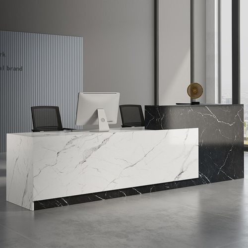 速发公司前台办公柜台大理石台教育前构机纹桌迎宾台培训班接待台