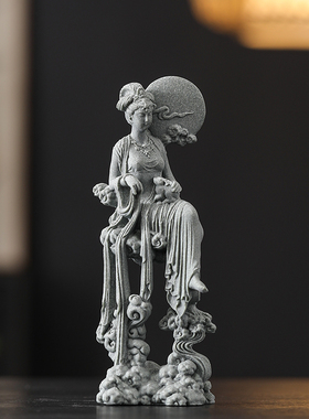 速发青佛石中式人物嫦娥关月观音奔公砂陀桌面茶宠鱼缸造景装饰品