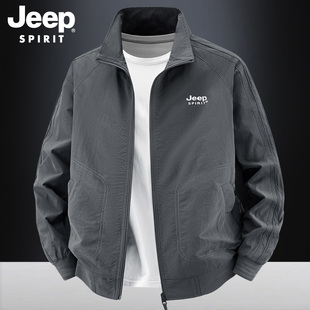 JEEP吉普户外休闲男士外套2026春季新款多口袋纯色工装立领夹克男