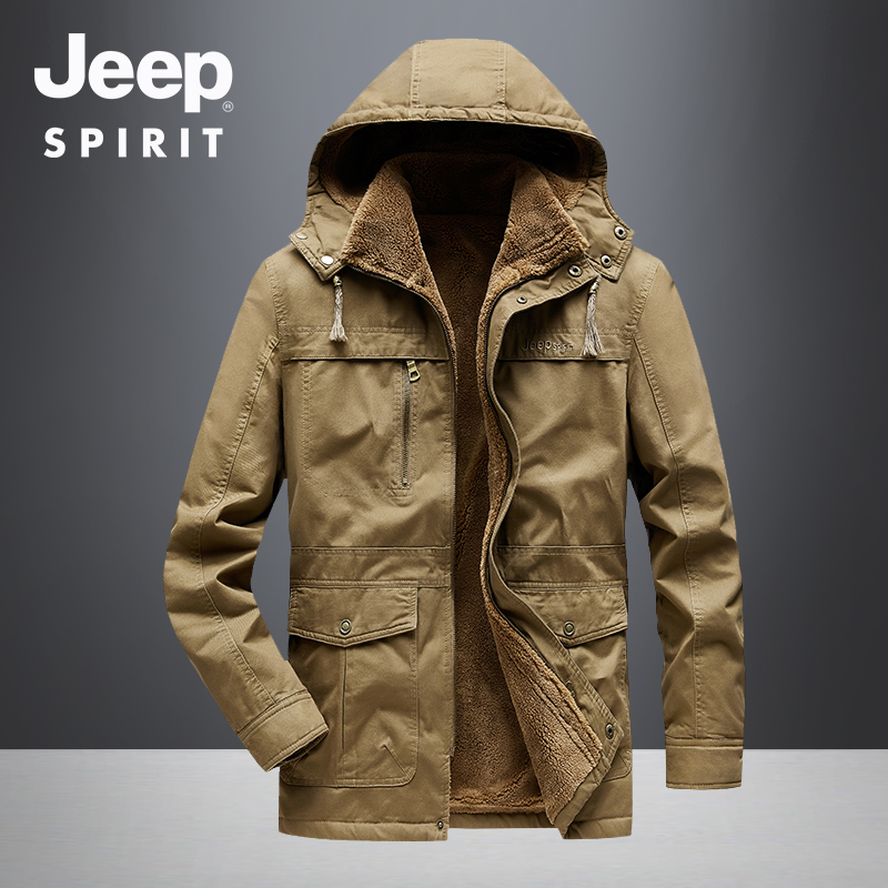 JEEP吉普男士纯棉羊羔绒棉衣外套