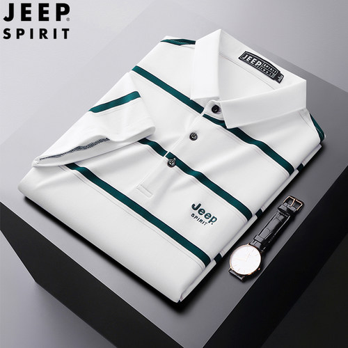 JEEP吉普男士纯棉条纹短袖POLO衫