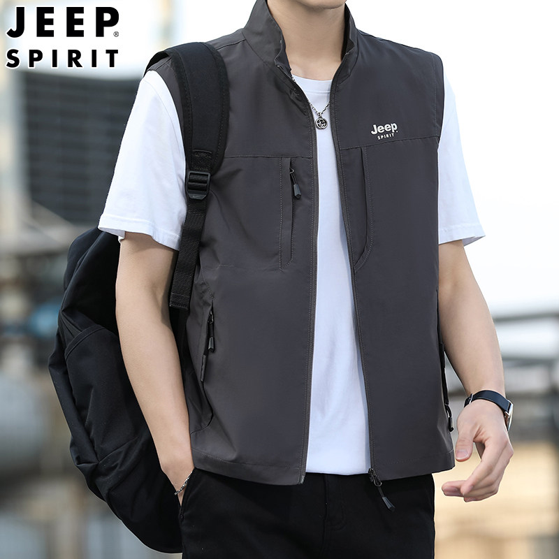 JEEP吉普男士工装马甲2026春季新款户外休闲多口袋摄影钓鱼马夹男