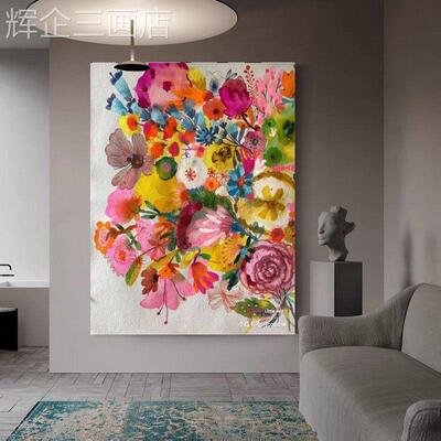 网红堪的纳维-风立格简油约现代客厅斯纯手绘艺术抽象创意花亚纹