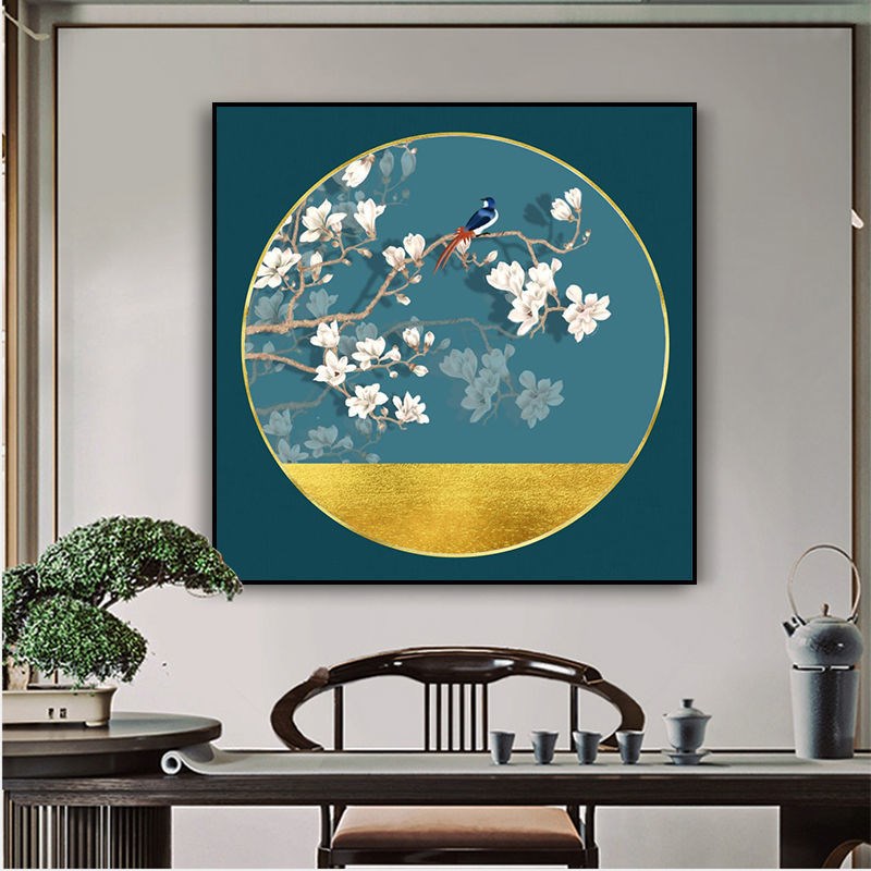 现货速发新中式装饰画扇子正方形玄关挂画国风餐厅饭店玄关走廊挂图片