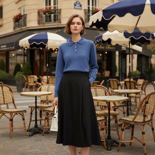 LP同款法式慵懒风宽松毛衣女秋冬新款polo领半开胸驼绒羊毛针织衫