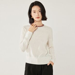 LP同款圆领提花套头毛衣女秋冬新款高级感chao细绵羊毛真丝针织衫