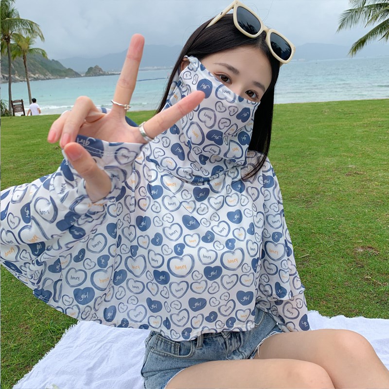 夏季开车骑行防晒面罩面纱口罩女薄冰丝披肩全脸护颈一体防紫外线