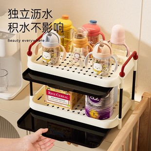 桌面奶瓶辅食收纳置物架多层水杯架厨房宝宝奶粉餐具托盘高沥水架