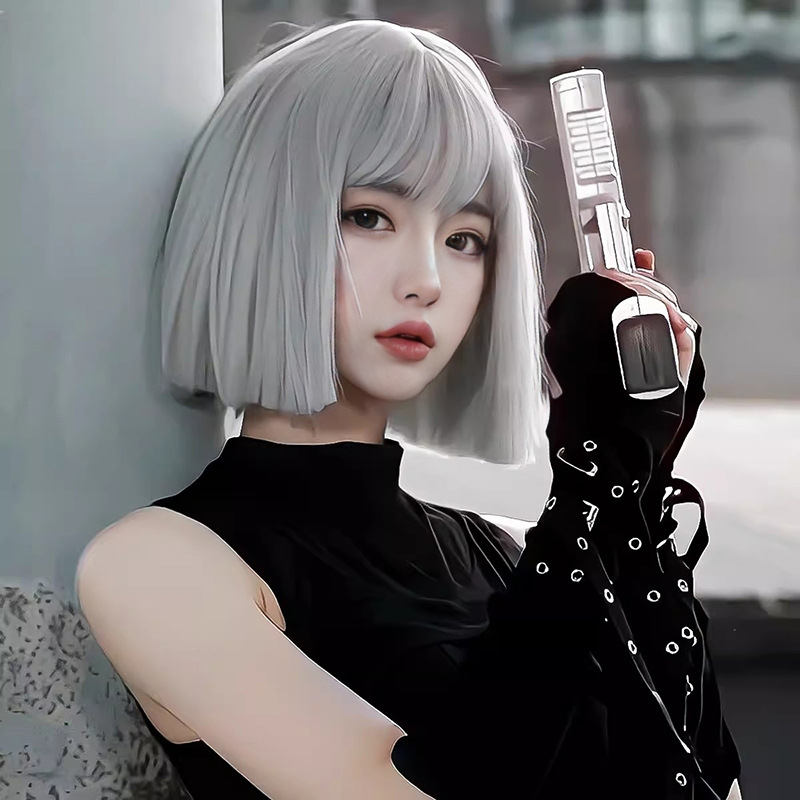 假发女波波头套网红日韩奶奶灰