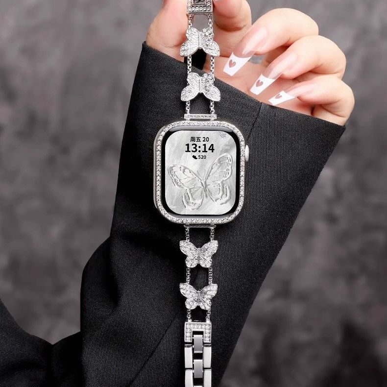 适用华为fit3手表带蝴蝶小米手环8/9pro金属轻奢夏季表带红米5