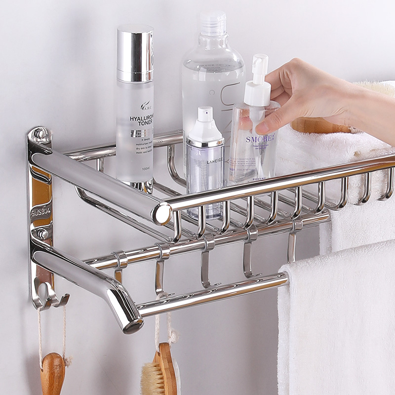 毛巾架304不h锈钢2层置物架浴室卫生间挂衣架浴巾架晾毛巾卫浴挂