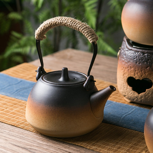 陶瓷侧把煮茶f壶煮茶器围炉茶壶土陶茶杯复古户外炭火炉紫砂烧水