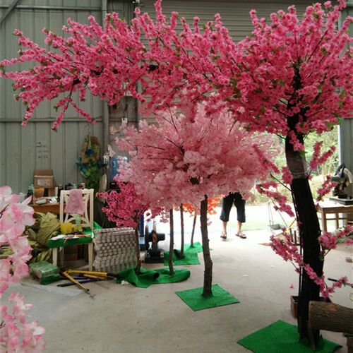 仿真桃花树大型室内装饰假桃树落地花客厅商场实木树Z干小许愿树