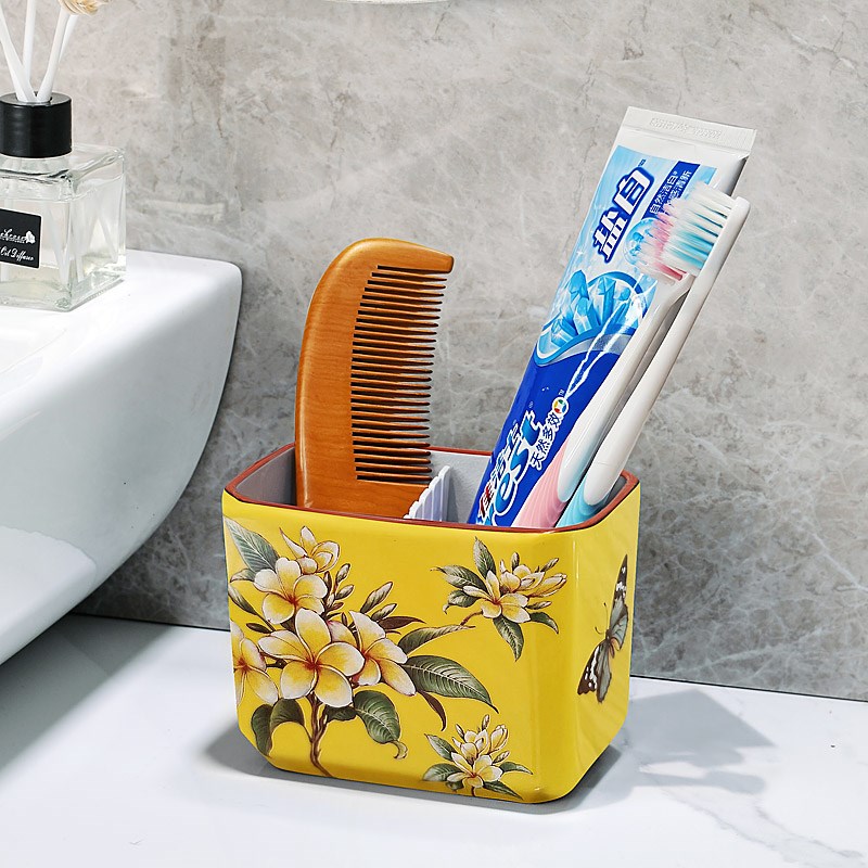 中式陶瓷牙刷架牙膏杯卫生间洗漱用品浴室牙O刷梳子置物架收纳架