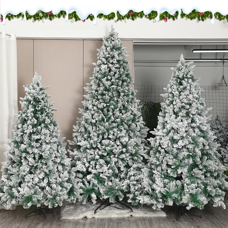 圣诞节落雪白色植绒圣诞树裸树2024新款家用大型S仿真雪景圣诞装