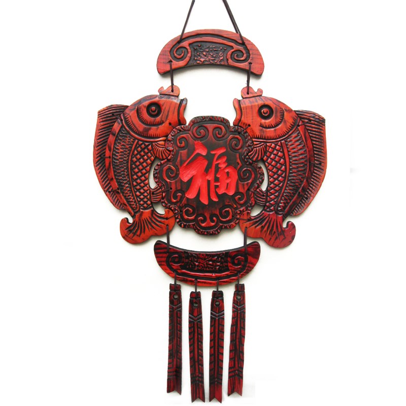 墙壁墙面装饰品中式挂件s墙饰家居鱼挂饰木雕壁饰客厅玄关复古壁