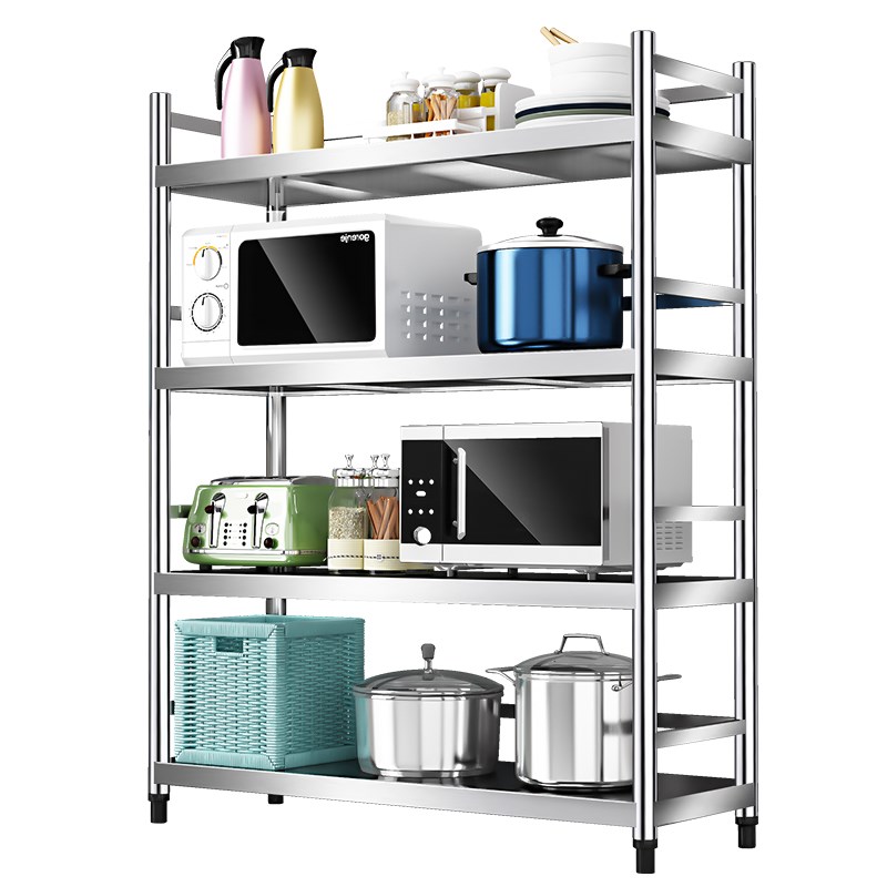 带围栏不锈钢厨房置物架柜子落地式架子收L纳储物多层货架杂物橱
