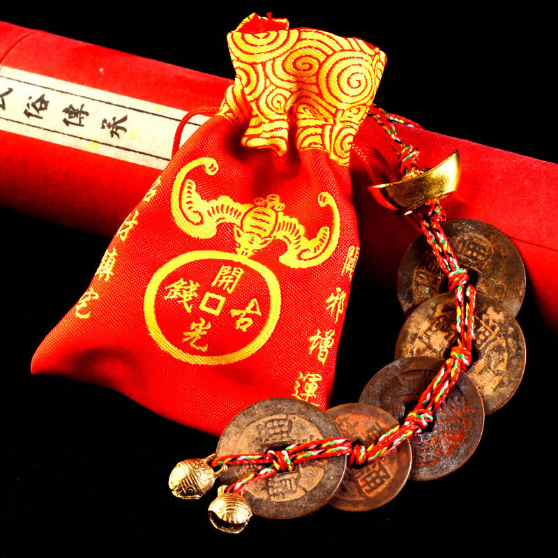 真品五帝钱挂件i纯铜六帝钱古钱币随身携带过门石下压门槛铜钱