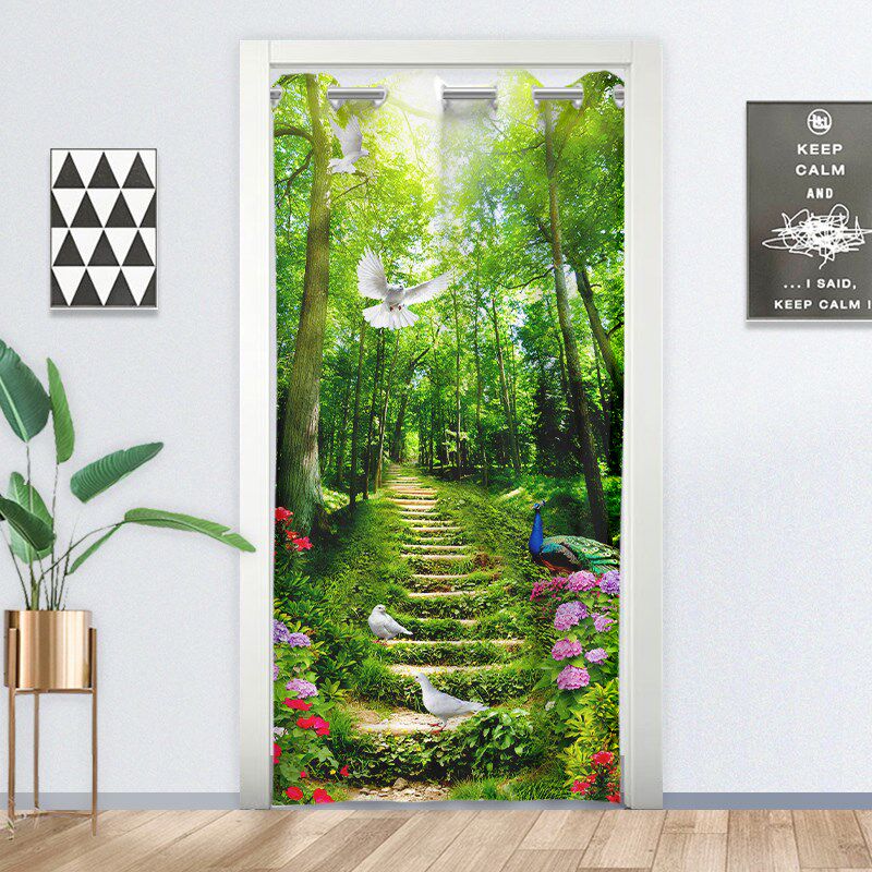 免打孔门帘风景画隔断帘遮挡风布C艺客厅卧室试衣间厨房卫生间帘