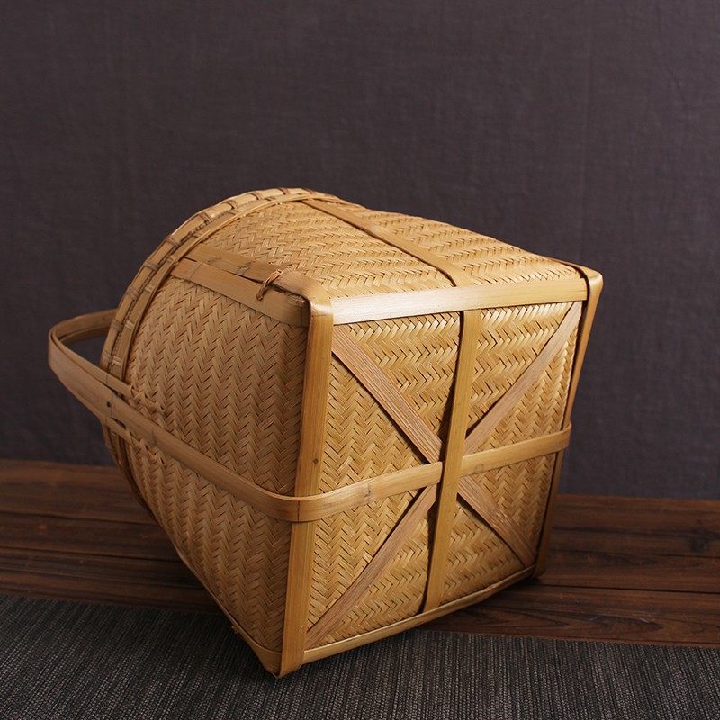 精品竹编 竹篮 竹k筐 箩筐 提篮 提柄 茶道 收纳 篮 子 带盖 都篮