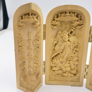 黄杨木雕 三开神像 九天玄女像 F道文创浮雕工艺品 道家用品