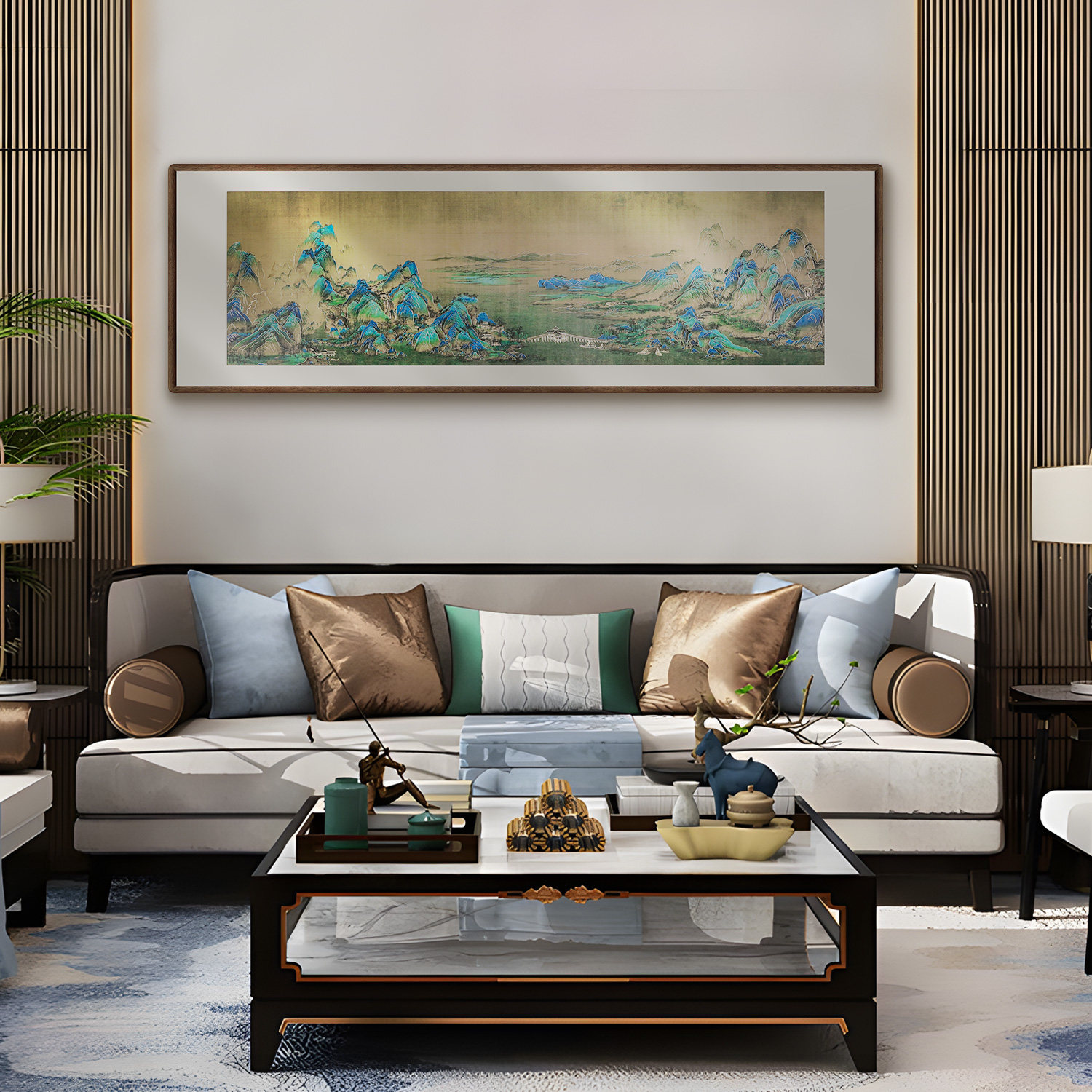 铜雕画《千里江山图》客厅靠山风水装饰沙发客厅办公室背景墙挂画,家居饰品,铜雕画,淘宝优惠券,粉丝福利购,淘宝优惠卷