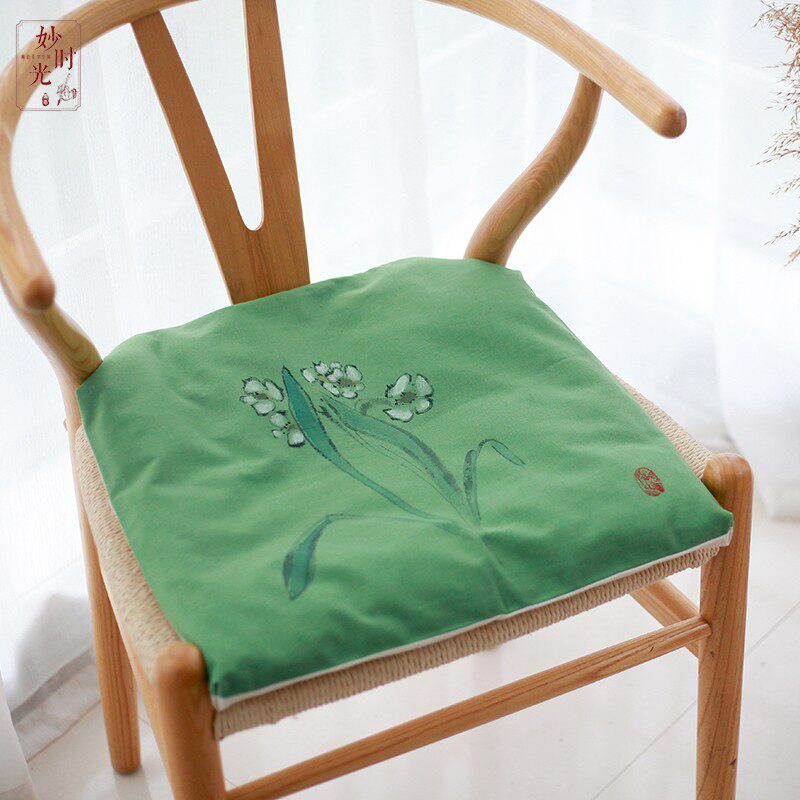 手绘棉麻坐垫 日式榻榻米可拆卸办公家用中式椅垫X薄款屁垫四季