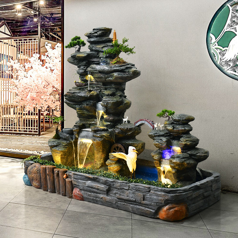 大型瀑布假山流水喷泉摆件室内户外民宿H装饰高山景观庭院鱼池造