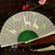 月亮扇 随身折扇浅绿色烫金小 高档5h.5寸女扇清新折叠小扇子夏季