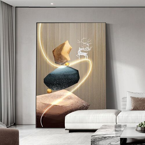 石来运转装饰画高级客厅沙发背景墙落地画竖版玄关走Z廊过道挂画