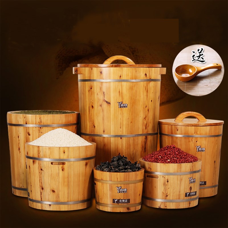 香柏木实木米桶10斤装密封防潮100C斤储米箱家用面桶米缸20斤 厨