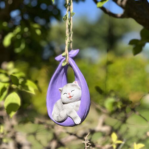 可爱创意秋千动物户外花园阳w台花架装饰摆件小猫挂饰庭院树上挂