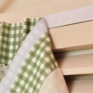 免打孔卧室厨房门红绿格短帘头定做魔术贴半窗帘遮挡X柜布帘半截