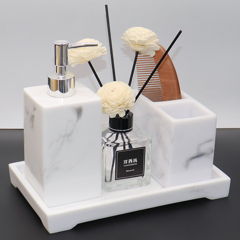 欧式样板房卫生间软装饰品摆件洗手液瓶I托盘卫浴洗漱用品套装酒