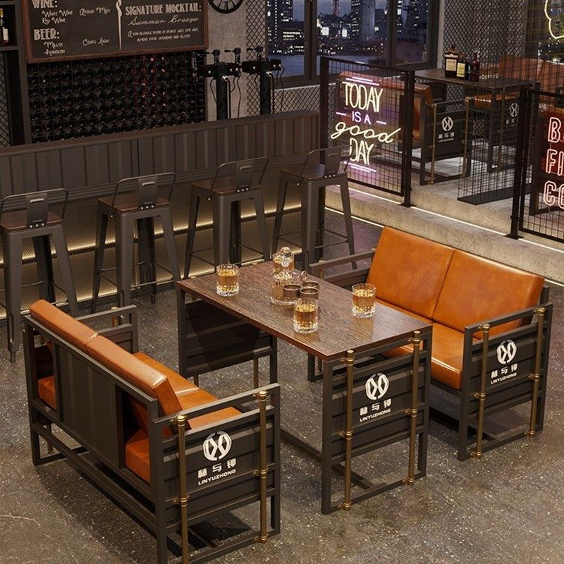 工业风酒吧桌椅清l吧烧烤店音乐餐吧西餐厅咖啡厅复古商用卡座沙,商业/办公家具,卡座,淘宝优惠券,粉丝福利购,淘宝优惠卷