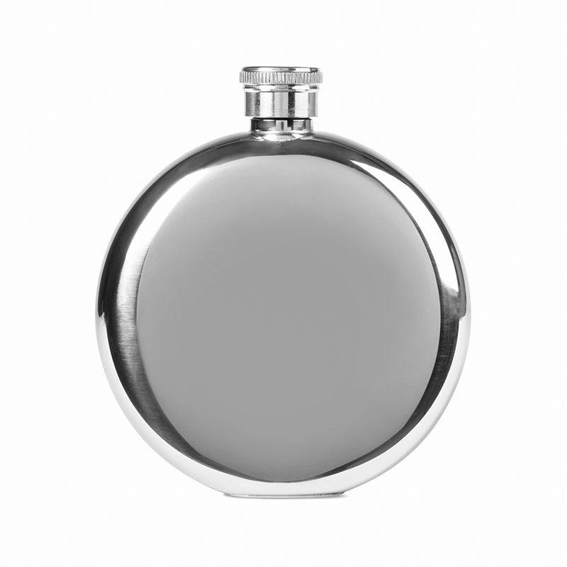 304不锈钢小酒壶2两3两圆形壶随身户H外便携白钢迷你家用扁酒水壶