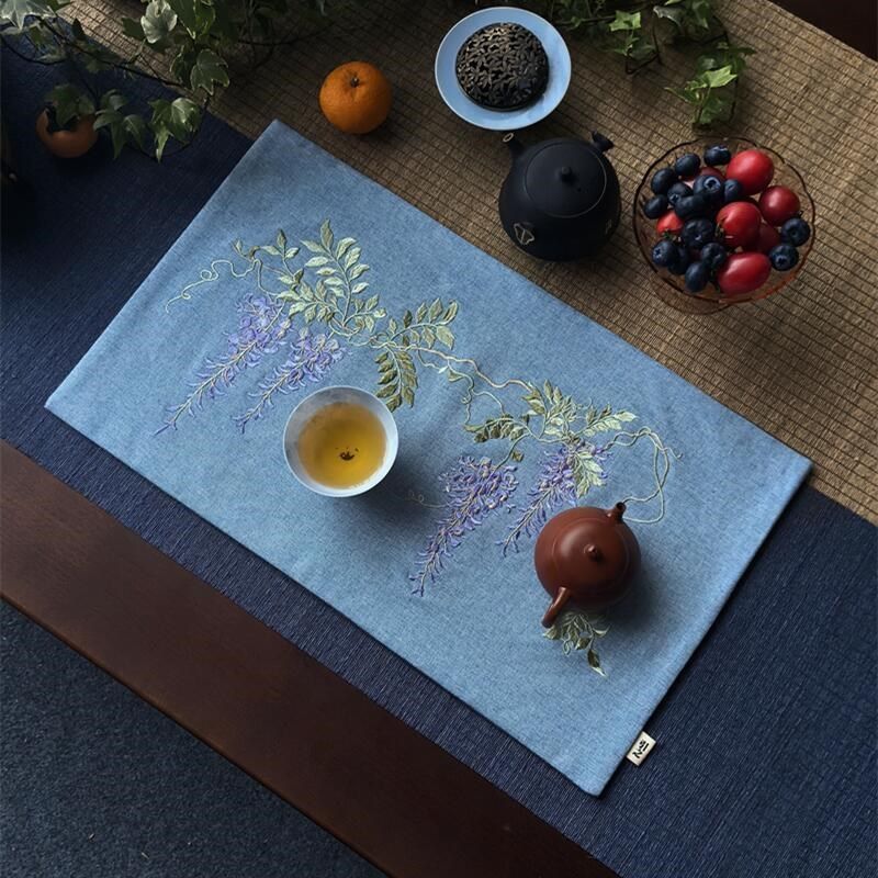 引之刺绣紫藤茶垫棉麻茶席布艺礼品复古茶M布中式茶席干泡茶道文,居家布艺,茶席,淘宝优惠券,粉丝福利购,淘宝优惠卷