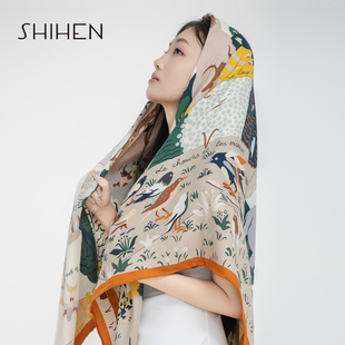 时痕轻奢真丝羊毛大方巾卷边秋冬薄围巾披肩大丝巾她的寓言送礼物