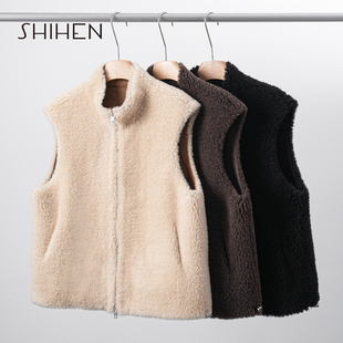 时痕羊毛羊剪绒麂皮绒一体马夹秋冬季保暖加厚叠穿羊羔毛马甲外套