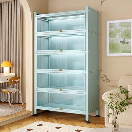 Kitchen shelf, colored glass bookshelf with door