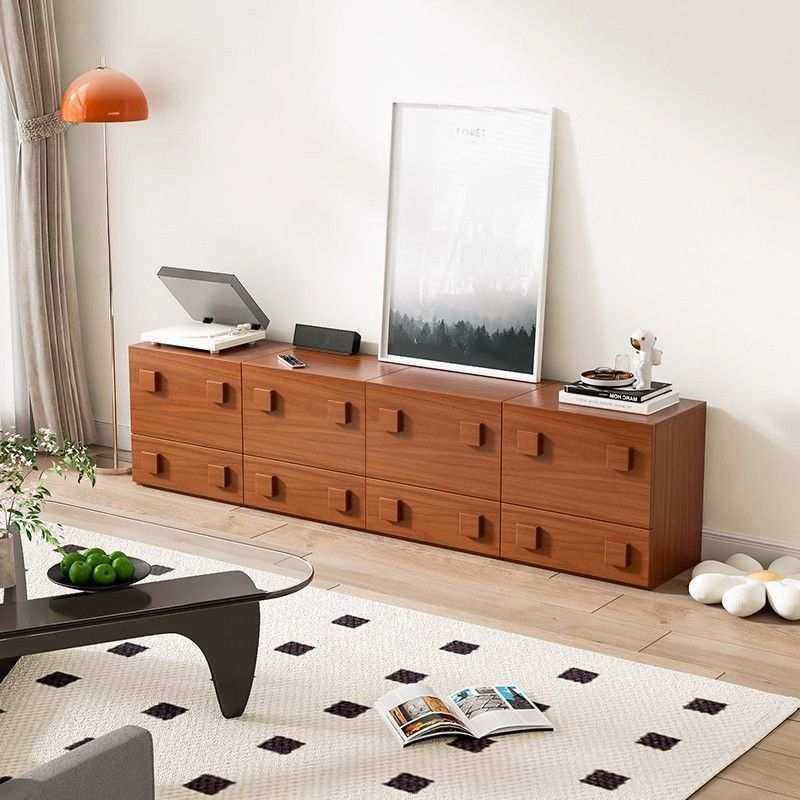 实木床头柜中古风电视柜客厅卧室家用落地小户型矮款卡门柜带储物