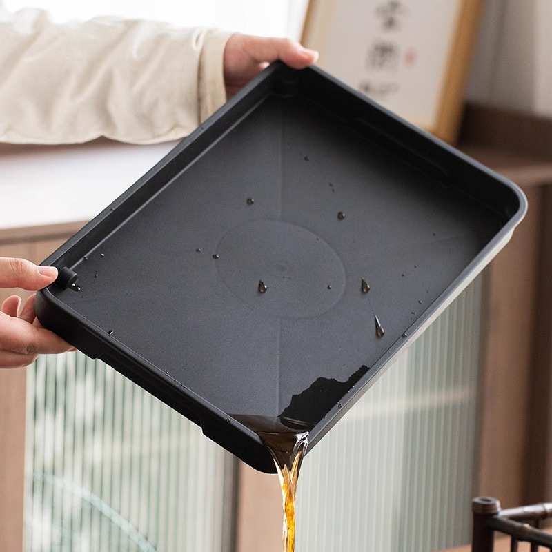 乌金石茶盘家用现代简约实木储水排水双用茶台长正方形圆形茶海