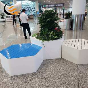 异形多边形玻璃钢机场休闲椅商场等候区花盆座椅创意花器组合商用
