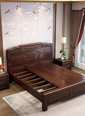 花梨木实木床全实木中式古典雕花双人主卧1.8米chua床