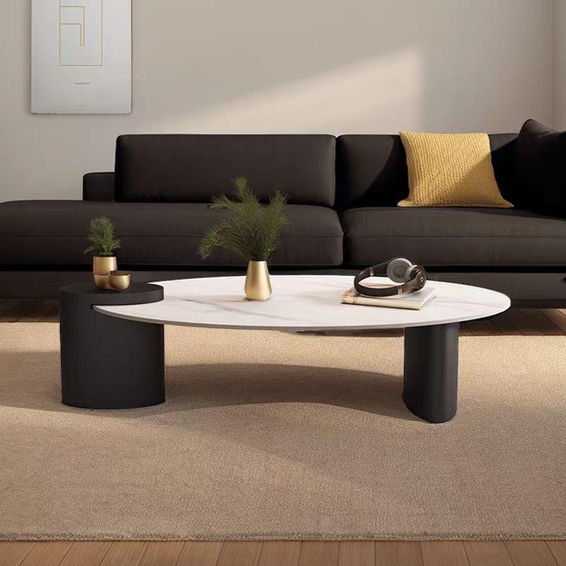 轻奢风岩板茶几椭圆形状客厅家用现代简约小户型大小组合沙发桌子
