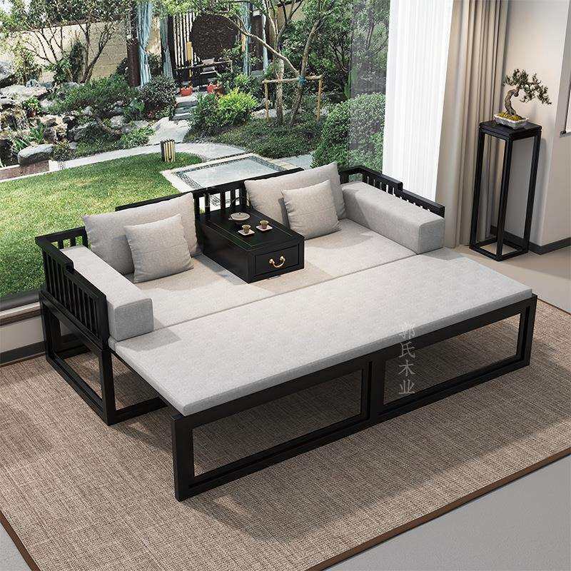 新中式实木罗汉床黑胡桃客厅小户型简约现代沙发家用民宿禅意床榻