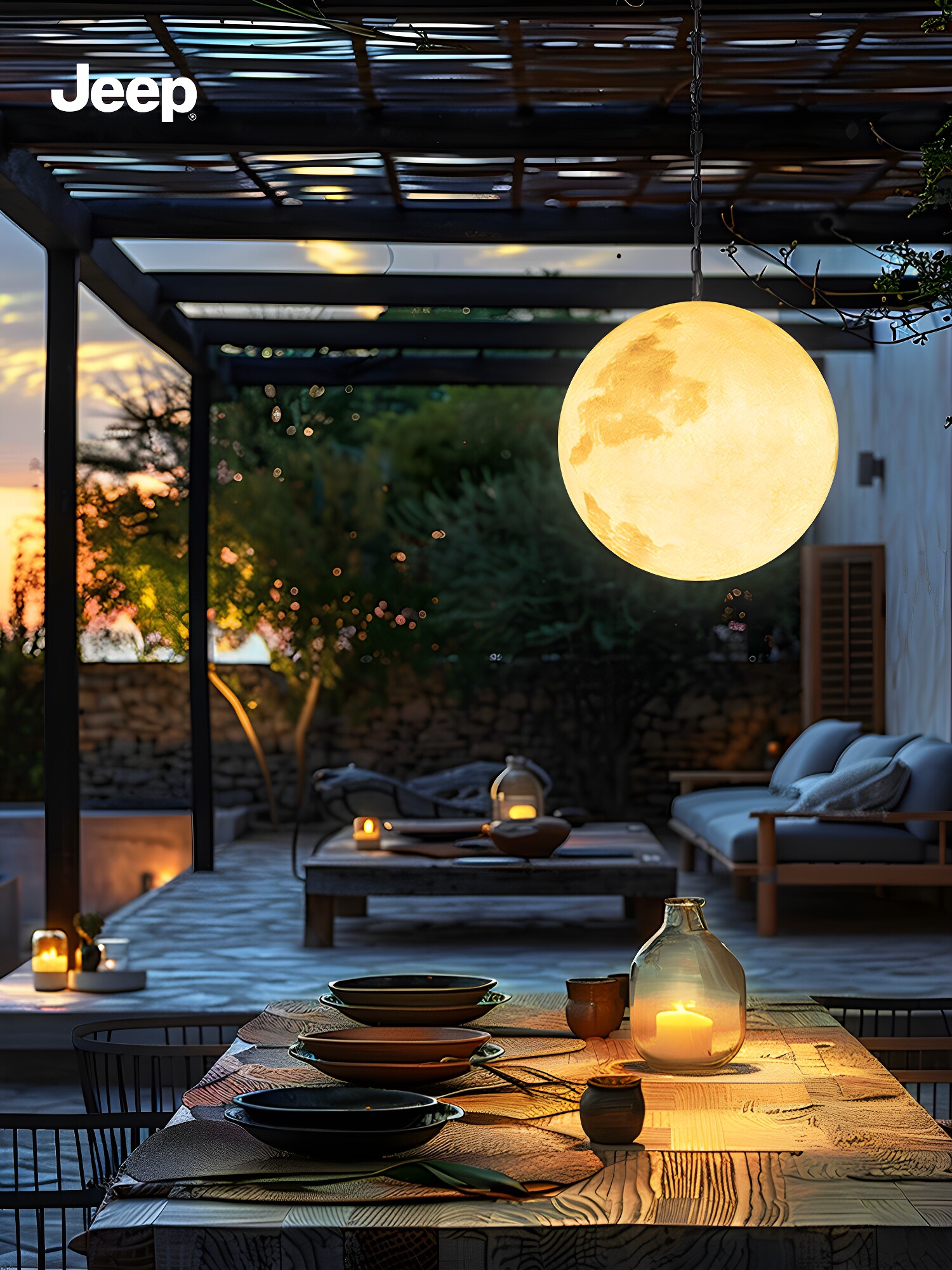 太阳月亮枝形吊灯别墅花园民宿庭院露台阳台凉亭走廊过道气氛装饰