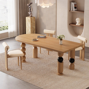 中古风实木餐桌 家用小户型饭桌设计师款复古艺术书桌办公桌长桌