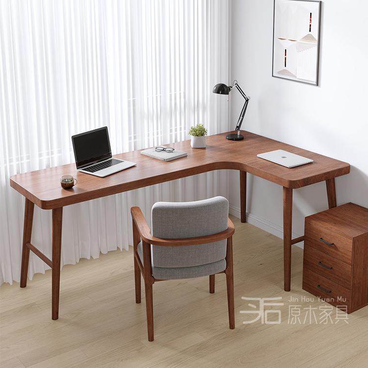 实木转角书桌书架组合家用学生卧室写字桌l型拐角台式电脑桌角落