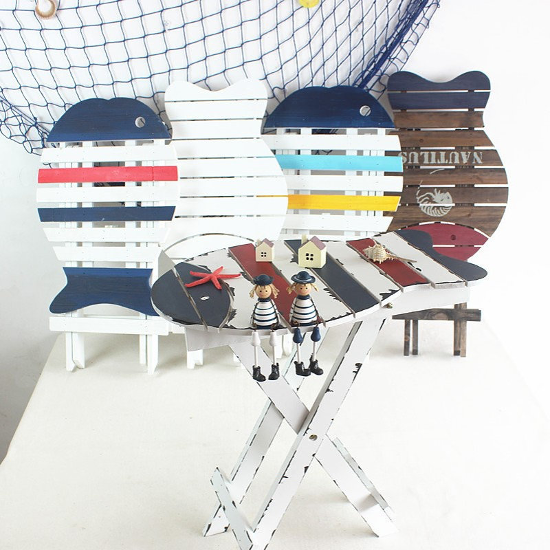 地中海风格创意家居装饰品实木鱼型咖啡小桌子桌面小摆件酒吧道具